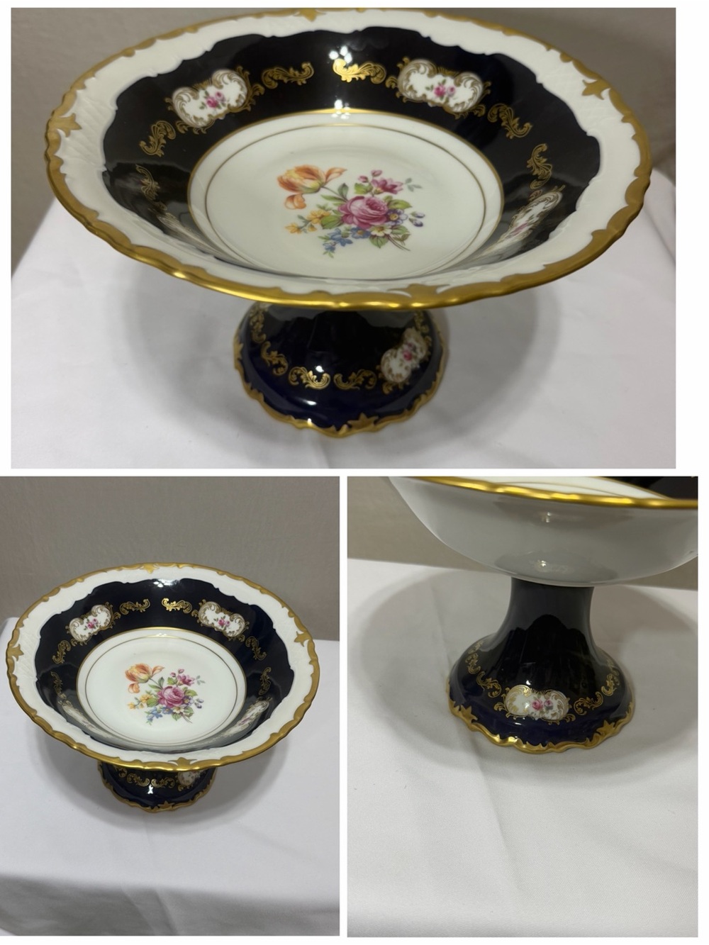 Vintage Reichenbach Echt Kobalt porcelain centerpiece pedestal bowl